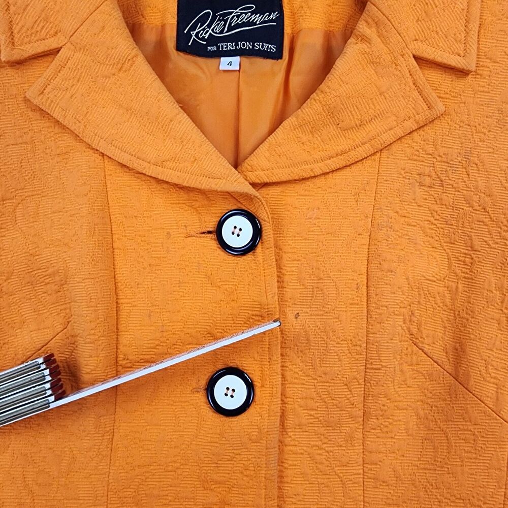 Vintage Teri Jon Rickie Freeman Blazer Womens 4 Orange Floral Inlay Short Sleeve - Picture 10 of 16